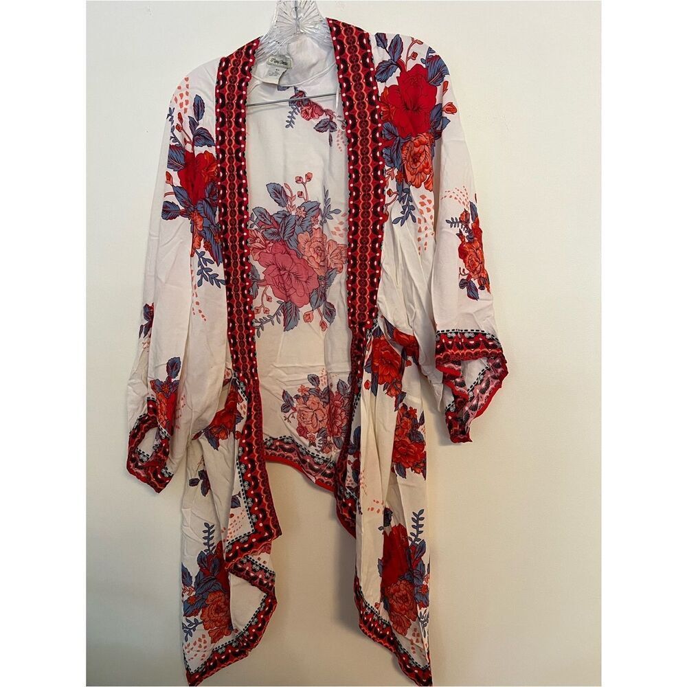 Flying Tomato Cream Kimono with Red and Blue Floral Accents